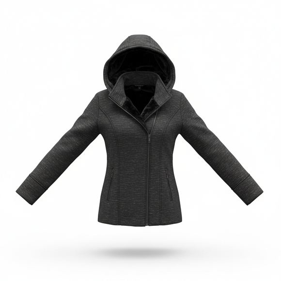 Athleta FUR LINED Luxe Victory Hoodie, Black Multi Heather, M - $148 - Picture 5 of 6